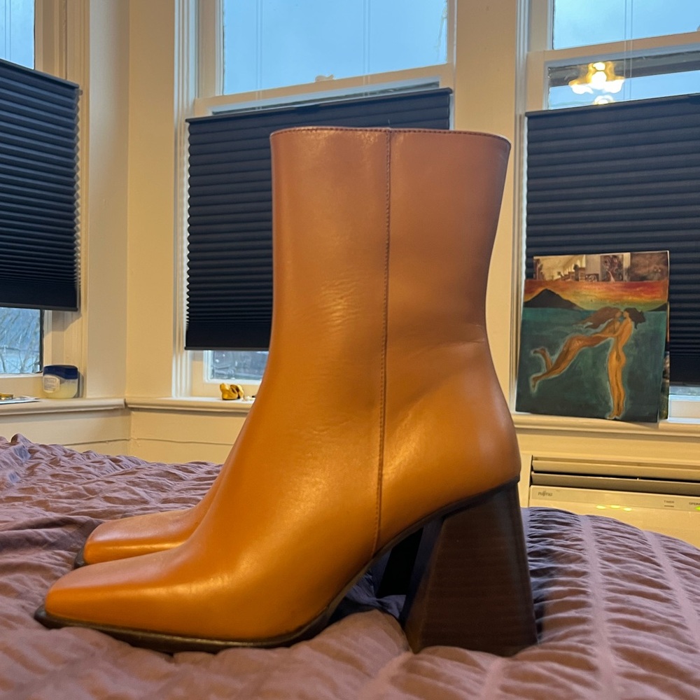 Caramel Leather Ankle Boots
